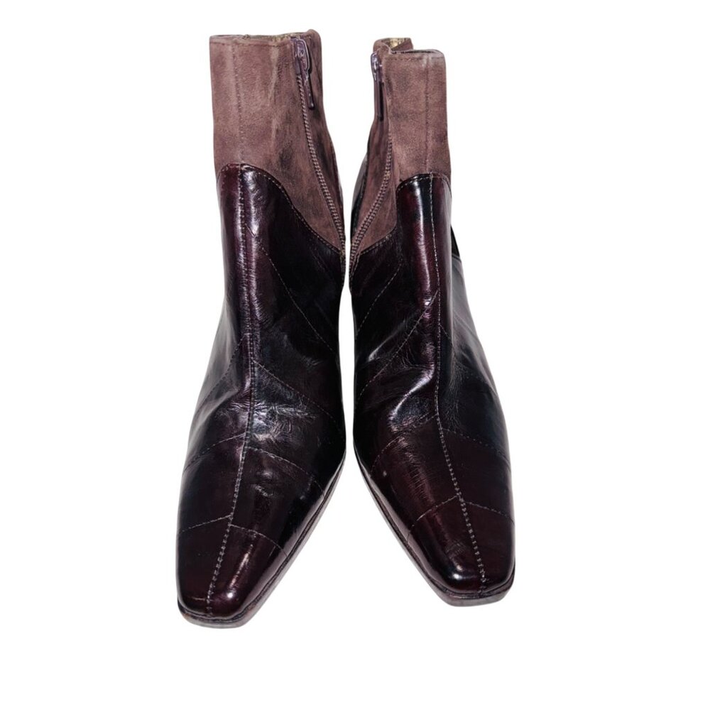 Moda Spana Brown Wendy Eel Skin Suede Heeled Square Toe Ankle Boots 6.5 Zipper - Picture 3 of 15